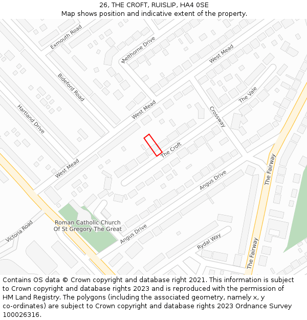 26, THE CROFT, RUISLIP, HA4 0SE: Location map and indicative extent of plot