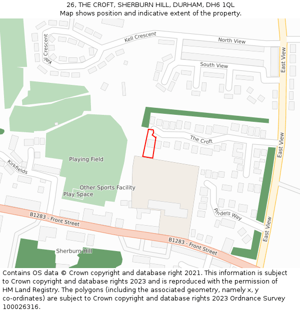 26, THE CROFT, SHERBURN HILL, DURHAM, DH6 1QL: Location map and indicative extent of plot
