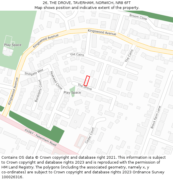 26, THE DROVE, TAVERHAM, NORWICH, NR8 6FT: Location map and indicative extent of plot