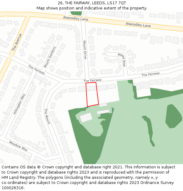 26, THE FAIRWAY, LEEDS, LS17 7QT: Location map and indicative extent of plot