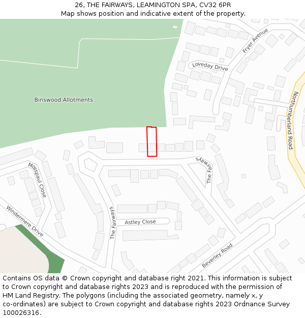 26, THE FAIRWAYS, LEAMINGTON SPA, CV32 6PR: Location map and indicative extent of plot