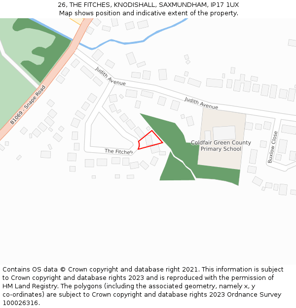 26, THE FITCHES, KNODISHALL, SAXMUNDHAM, IP17 1UX: Location map and indicative extent of plot
