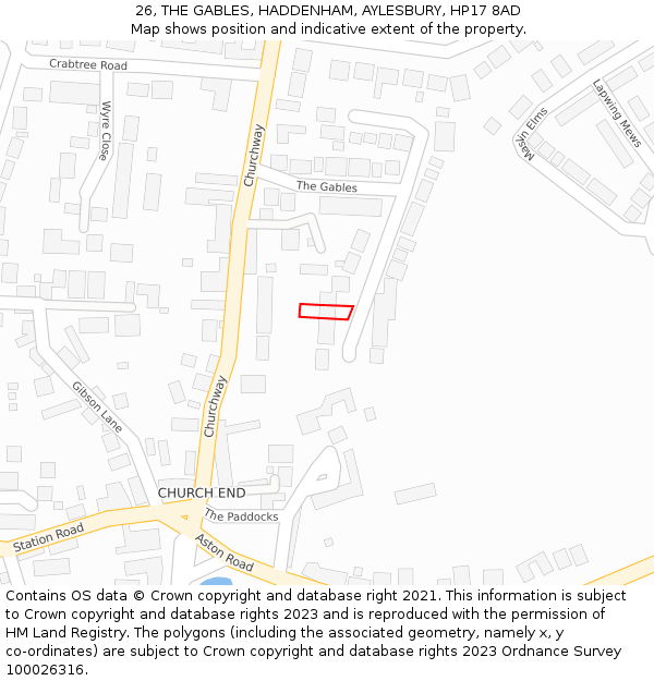 26, THE GABLES, HADDENHAM, AYLESBURY, HP17 8AD: Location map and indicative extent of plot