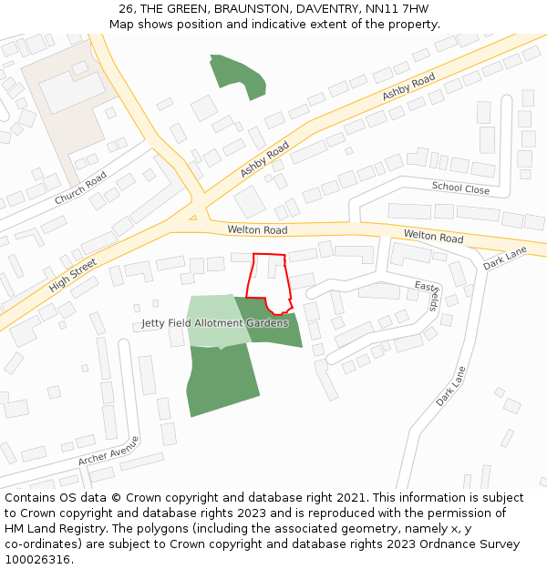 26, THE GREEN, BRAUNSTON, DAVENTRY, NN11 7HW: Location map and indicative extent of plot