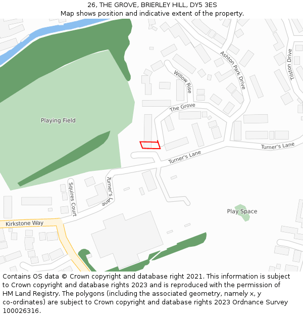 26, THE GROVE, BRIERLEY HILL, DY5 3ES: Location map and indicative extent of plot