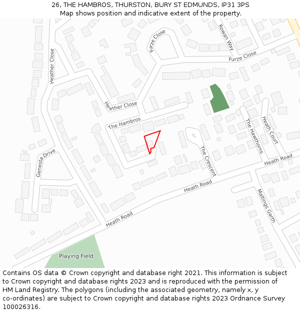 26, THE HAMBROS, THURSTON, BURY ST EDMUNDS, IP31 3PS: Location map and indicative extent of plot