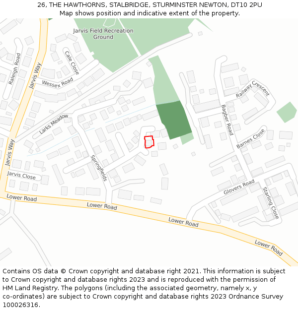 26, THE HAWTHORNS, STALBRIDGE, STURMINSTER NEWTON, DT10 2PU: Location map and indicative extent of plot