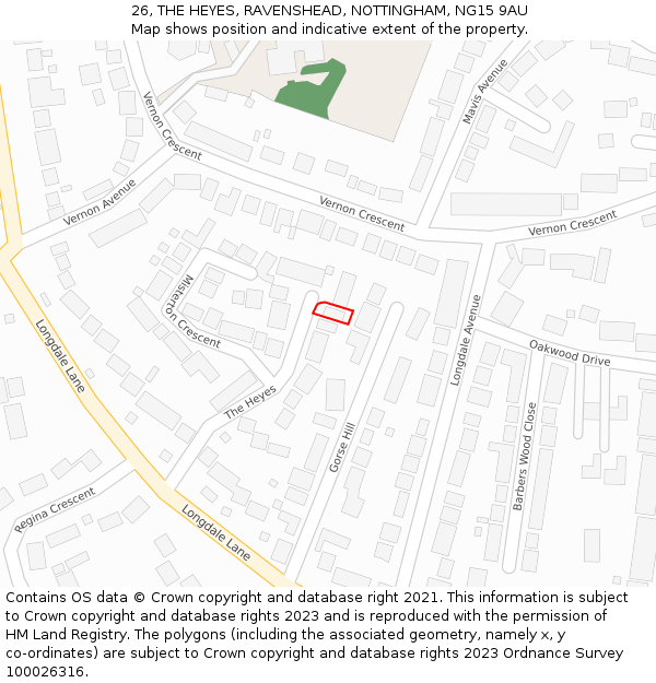 26, THE HEYES, RAVENSHEAD, NOTTINGHAM, NG15 9AU: Location map and indicative extent of plot