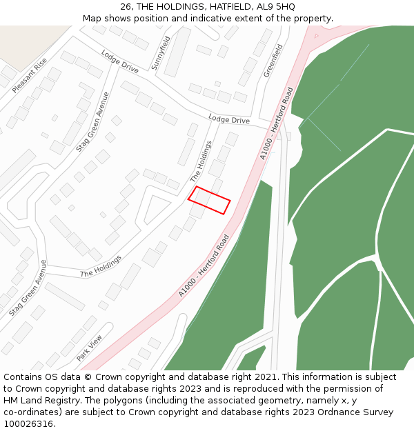 26, THE HOLDINGS, HATFIELD, AL9 5HQ: Location map and indicative extent of plot