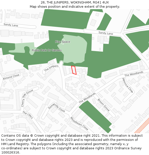 26, THE JUNIPERS, WOKINGHAM, RG41 4UX: Location map and indicative extent of plot