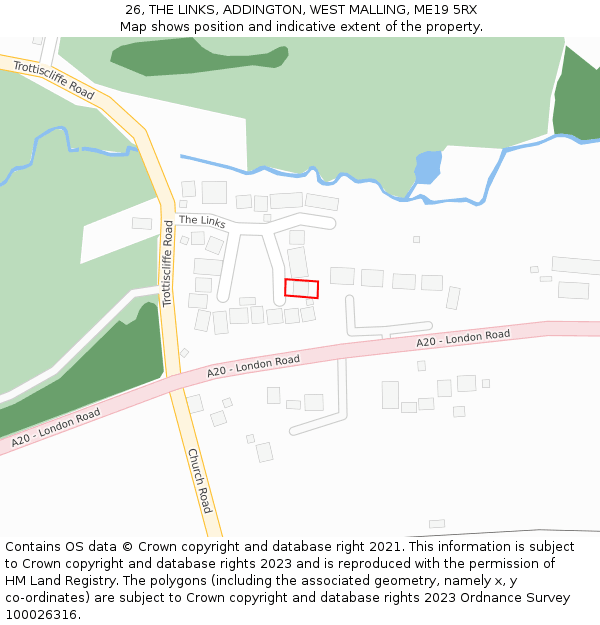 26, THE LINKS, ADDINGTON, WEST MALLING, ME19 5RX: Location map and indicative extent of plot