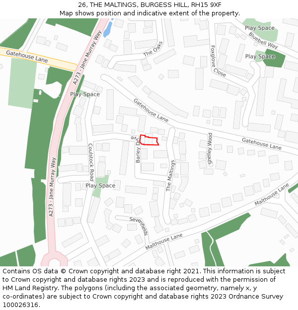 26, THE MALTINGS, BURGESS HILL, RH15 9XF: Location map and indicative extent of plot