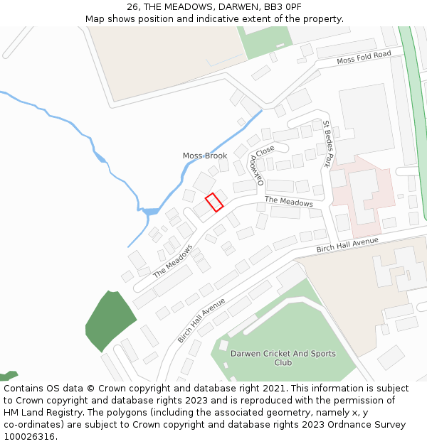 26, THE MEADOWS, DARWEN, BB3 0PF: Location map and indicative extent of plot