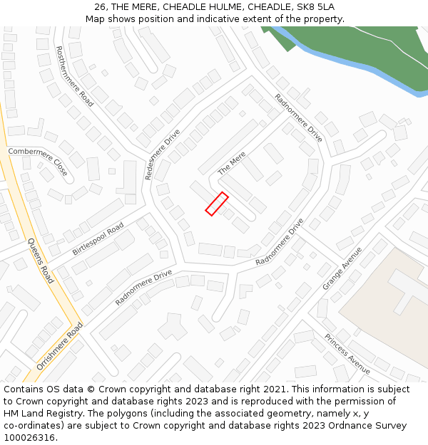 26, THE MERE, CHEADLE HULME, CHEADLE, SK8 5LA: Location map and indicative extent of plot