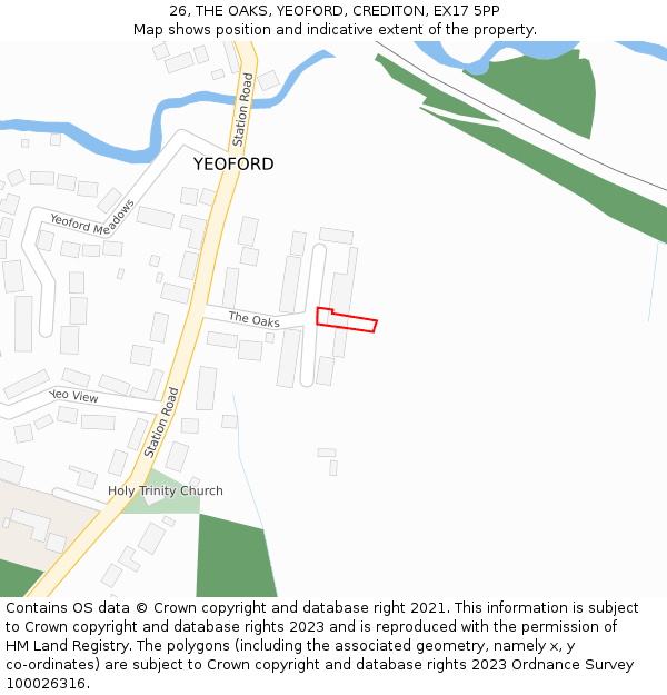 26, THE OAKS, YEOFORD, CREDITON, EX17 5PP: Location map and indicative extent of plot
