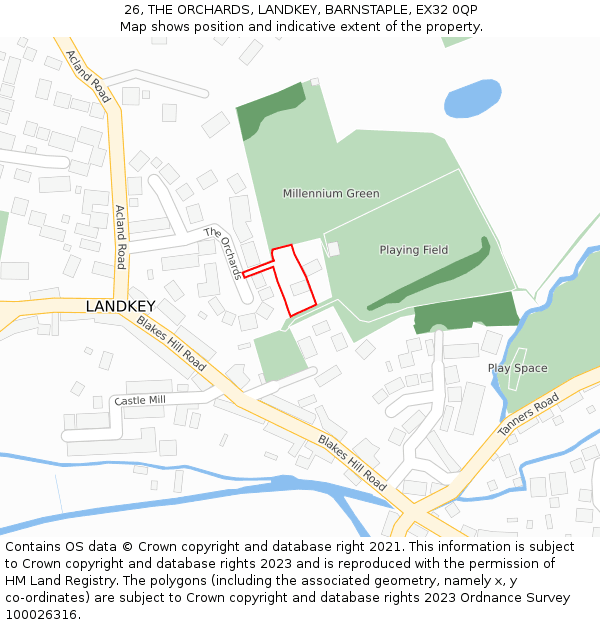 26, THE ORCHARDS, LANDKEY, BARNSTAPLE, EX32 0QP: Location map and indicative extent of plot