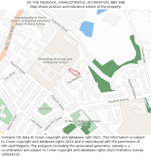 26, THE PADDOCK, OSWALDTWISTLE, ACCRINGTON, BB5 3AB: Location map and indicative extent of plot