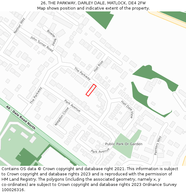 26, THE PARKWAY, DARLEY DALE, MATLOCK, DE4 2FW: Location map and indicative extent of plot