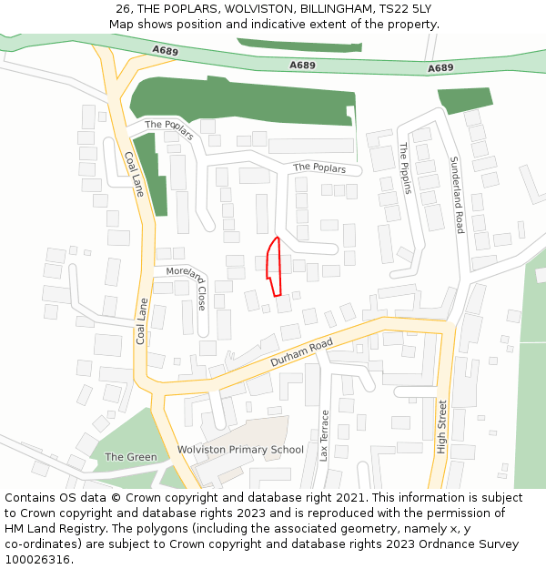 26, THE POPLARS, WOLVISTON, BILLINGHAM, TS22 5LY: Location map and indicative extent of plot