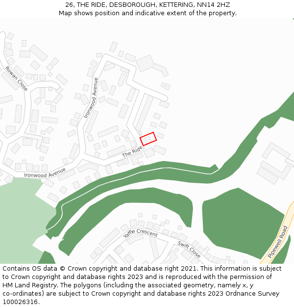 26, THE RIDE, DESBOROUGH, KETTERING, NN14 2HZ: Location map and indicative extent of plot