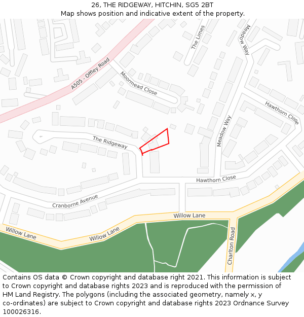 26, THE RIDGEWAY, HITCHIN, SG5 2BT: Location map and indicative extent of plot