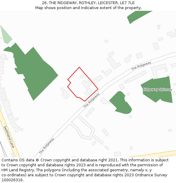 26, THE RIDGEWAY, ROTHLEY, LEICESTER, LE7 7LE: Location map and indicative extent of plot