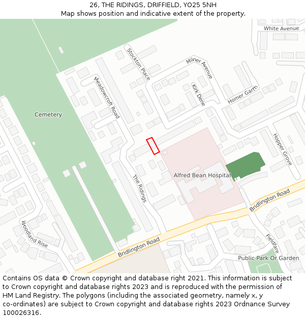 26, THE RIDINGS, DRIFFIELD, YO25 5NH: Location map and indicative extent of plot