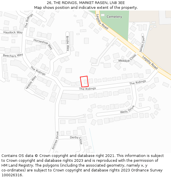 26, THE RIDINGS, MARKET RASEN, LN8 3EE: Location map and indicative extent of plot