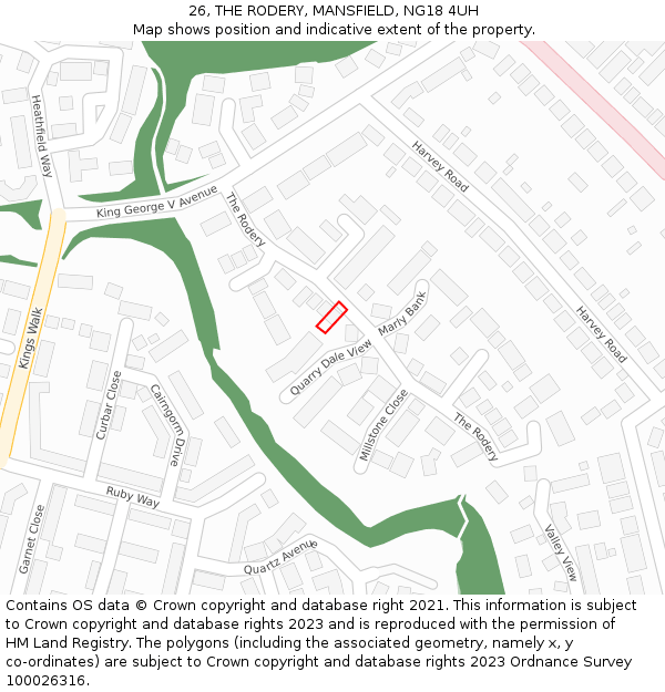 26, THE RODERY, MANSFIELD, NG18 4UH: Location map and indicative extent of plot