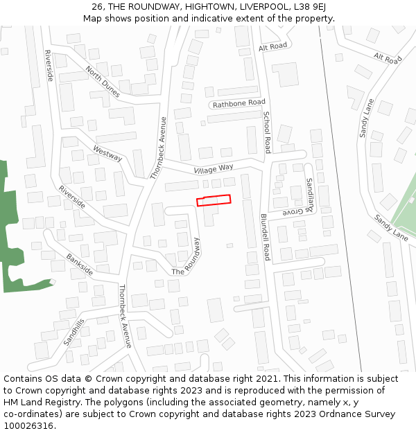 26, THE ROUNDWAY, HIGHTOWN, LIVERPOOL, L38 9EJ: Location map and indicative extent of plot