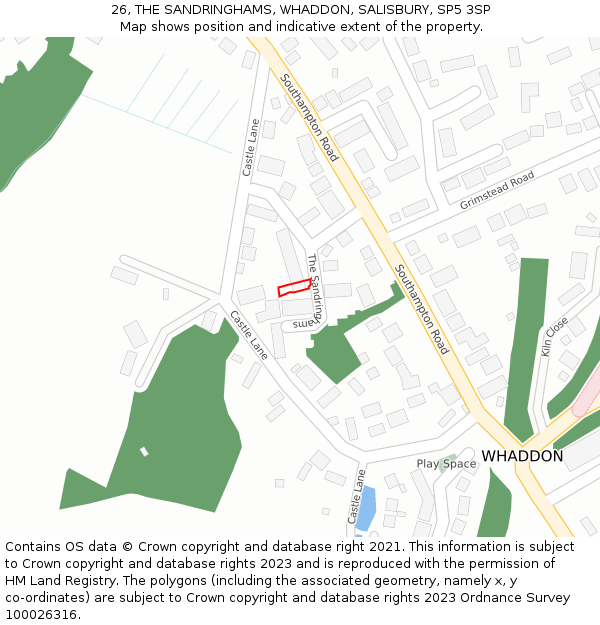 26, THE SANDRINGHAMS, WHADDON, SALISBURY, SP5 3SP: Location map and indicative extent of plot