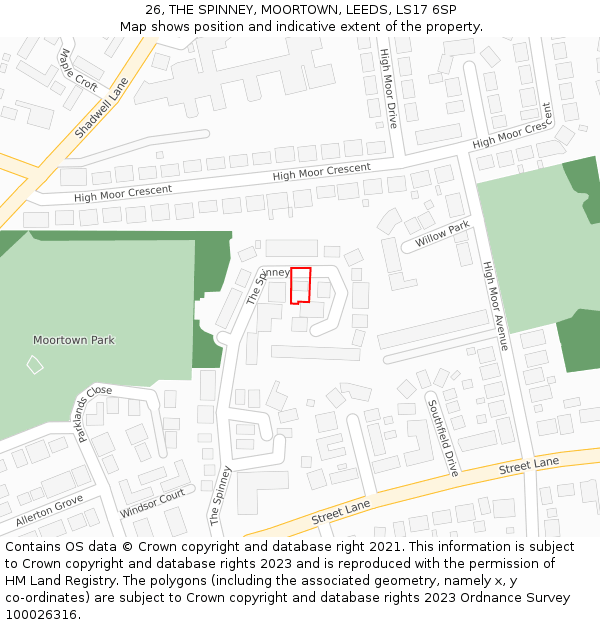 26, THE SPINNEY, MOORTOWN, LEEDS, LS17 6SP: Location map and indicative extent of plot