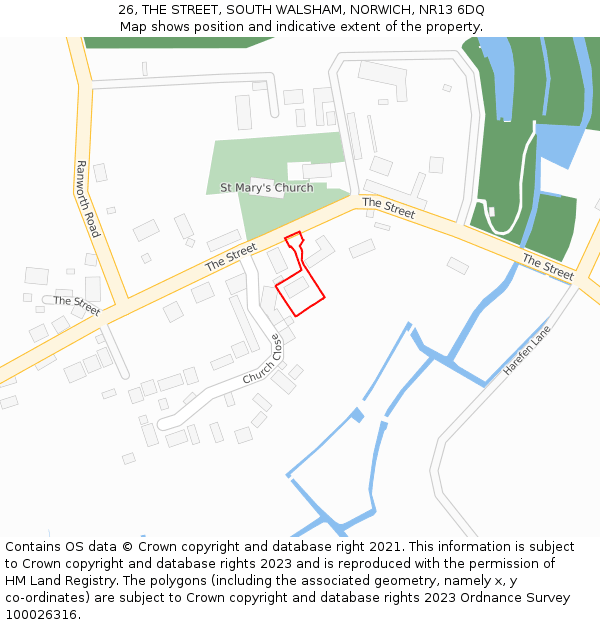 26, THE STREET, SOUTH WALSHAM, NORWICH, NR13 6DQ: Location map and indicative extent of plot