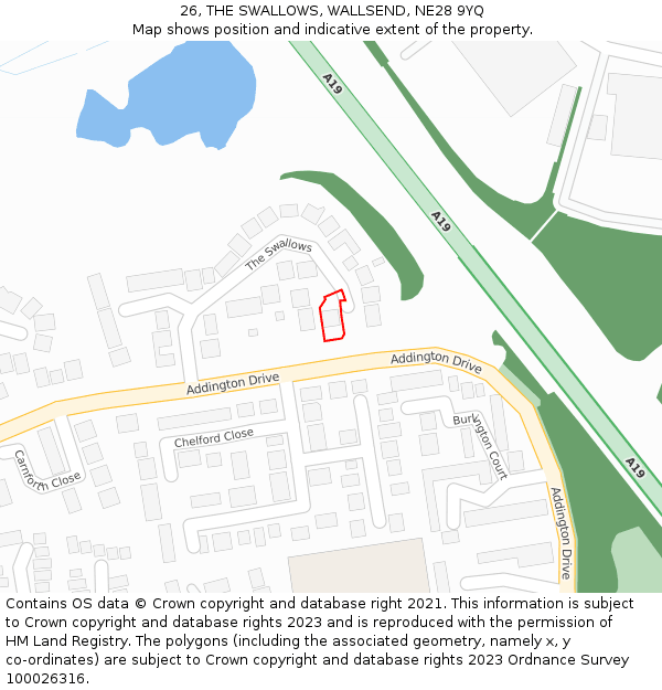 26, THE SWALLOWS, WALLSEND, NE28 9YQ: Location map and indicative extent of plot