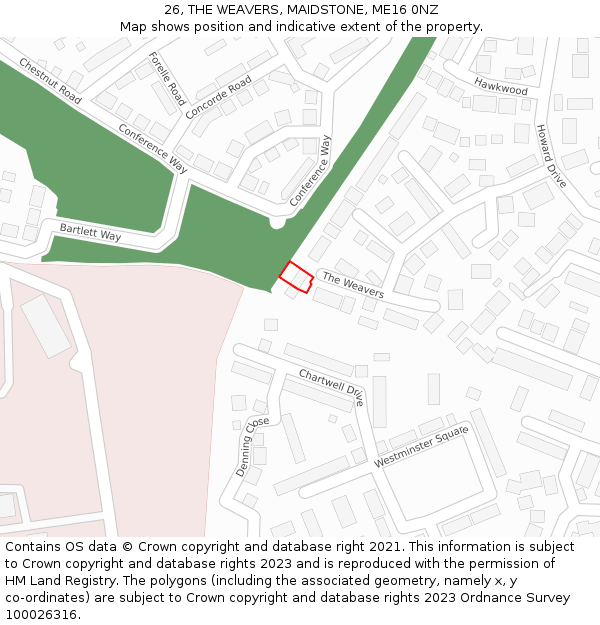 26, THE WEAVERS, MAIDSTONE, ME16 0NZ: Location map and indicative extent of plot