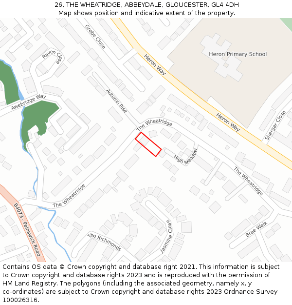 26, THE WHEATRIDGE, ABBEYDALE, GLOUCESTER, GL4 4DH: Location map and indicative extent of plot