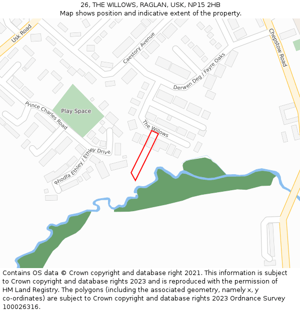 26, THE WILLOWS, RAGLAN, USK, NP15 2HB: Location map and indicative extent of plot