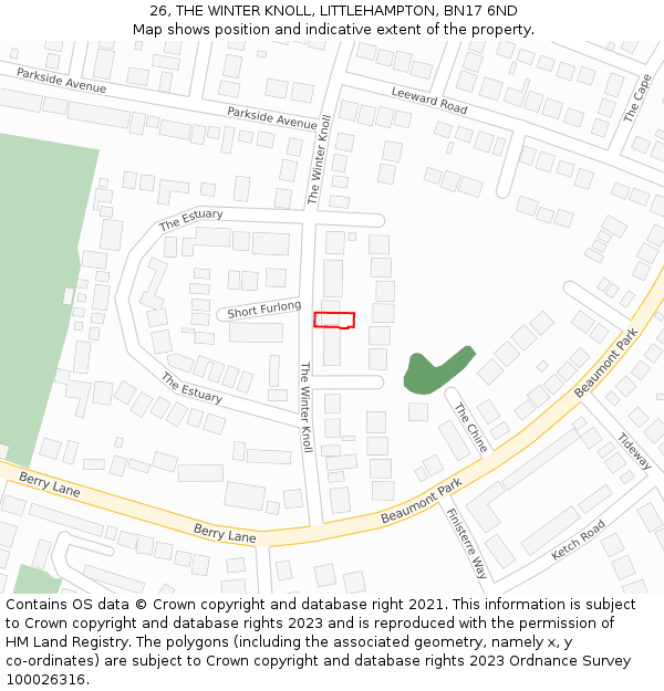 26, THE WINTER KNOLL, LITTLEHAMPTON, BN17 6ND: Location map and indicative extent of plot