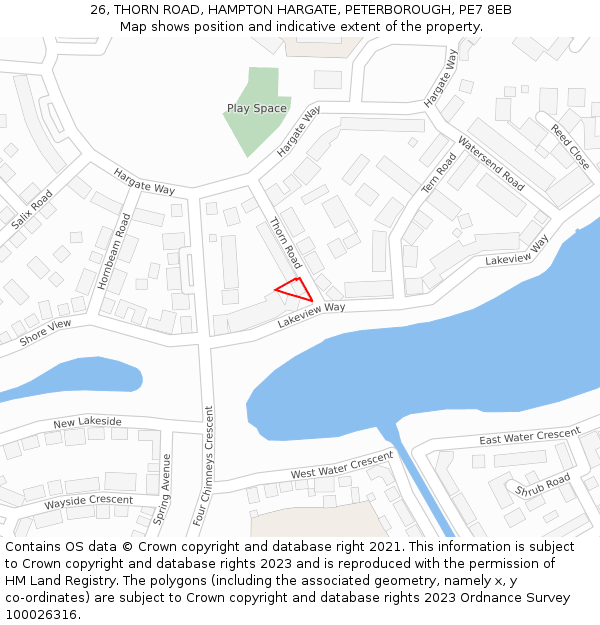 26, THORN ROAD, HAMPTON HARGATE, PETERBOROUGH, PE7 8EB: Location map and indicative extent of plot