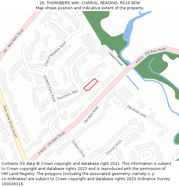 26, THORNBERS WAY, CHARVIL, READING, RG10 9DW: Location map and indicative extent of plot