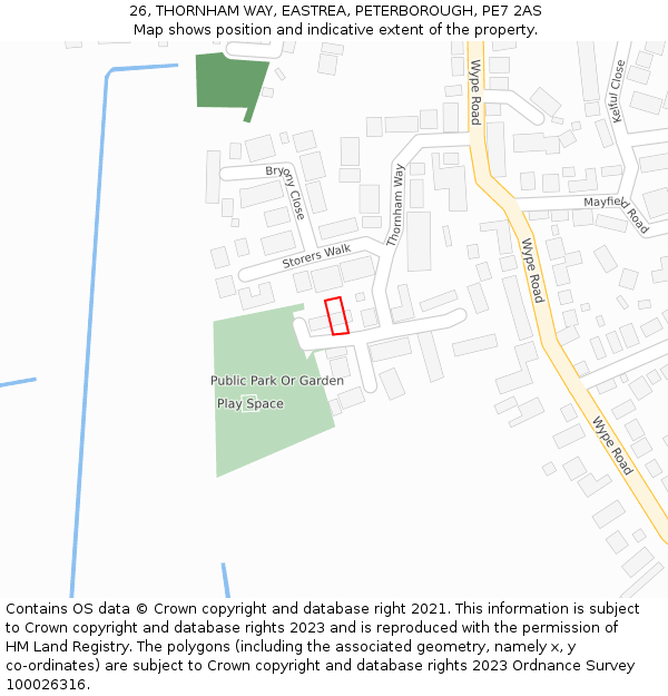 26, THORNHAM WAY, EASTREA, PETERBOROUGH, PE7 2AS: Location map and indicative extent of plot