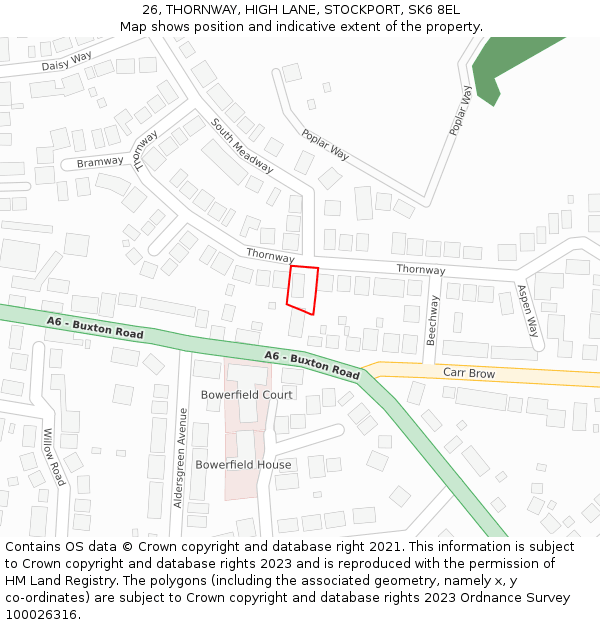 26, THORNWAY, HIGH LANE, STOCKPORT, SK6 8EL: Location map and indicative extent of plot