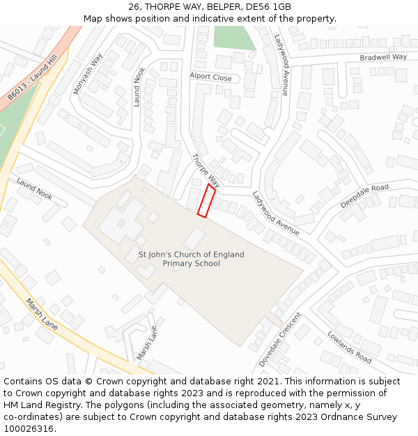 26, THORPE WAY, BELPER, DE56 1GB: Location map and indicative extent of plot