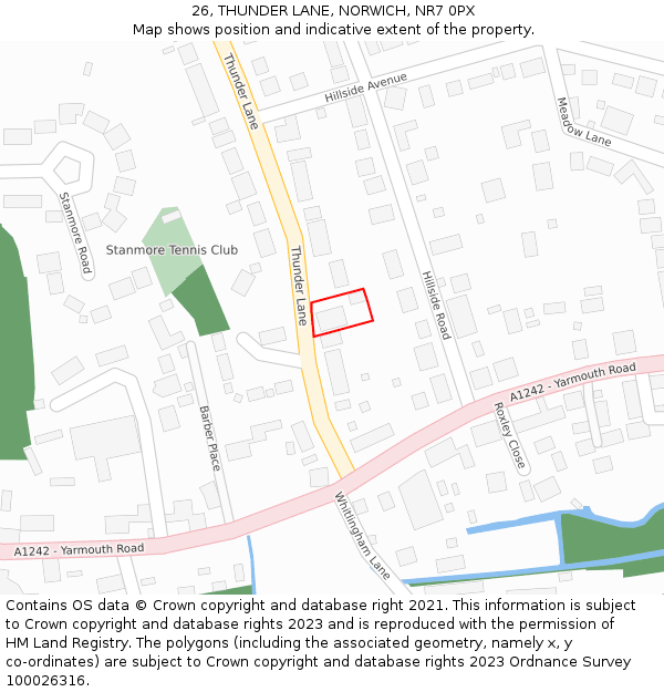 26, THUNDER LANE, NORWICH, NR7 0PX: Location map and indicative extent of plot