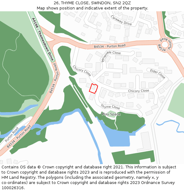 26, THYME CLOSE, SWINDON, SN2 2QZ: Location map and indicative extent of plot