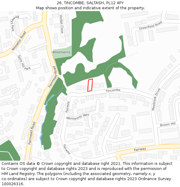 26, TINCOMBE, SALTASH, PL12 4PY: Location map and indicative extent of plot