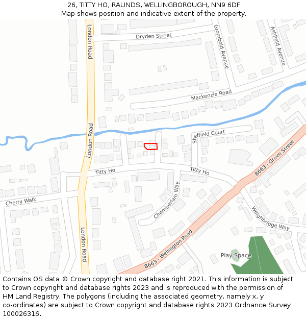 26, TITTY HO, RAUNDS, WELLINGBOROUGH, NN9 6DF: Location map and indicative extent of plot