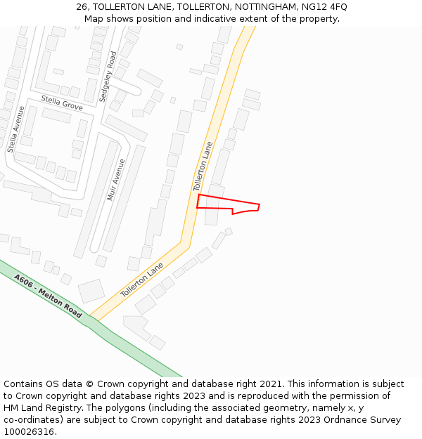 26, TOLLERTON LANE, TOLLERTON, NOTTINGHAM, NG12 4FQ: Location map and indicative extent of plot