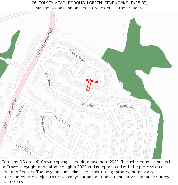 26, TOLSEY MEAD, BOROUGH GREEN, SEVENOAKS, TN15 8EJ: Location map and indicative extent of plot