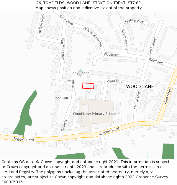 26, TOMFIELDS, WOOD LANE, STOKE-ON-TRENT, ST7 8PJ: Location map and indicative extent of plot